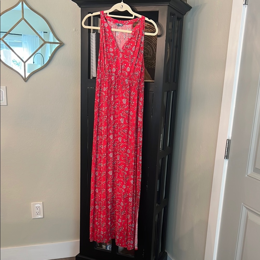 Anthropology Fleur Bleue Red Floral Maxi Dress